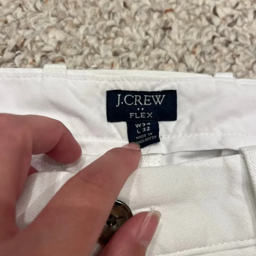 NEW J Crew Slim Fit Flex Chino Pant 34x32 White Mens Preppy Coastal Summer